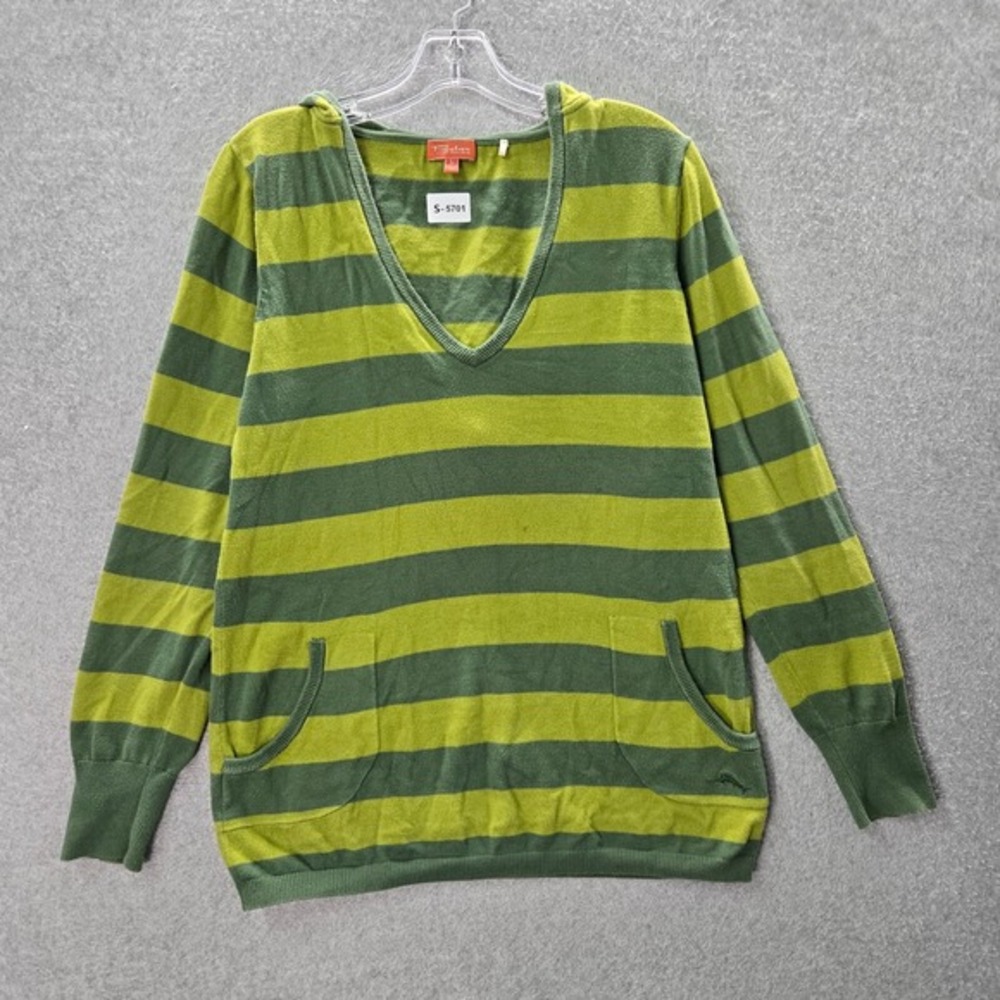Tommy Bahama Women Sweatshirt Large‎ Green Relax Striped Hoodie Pockets